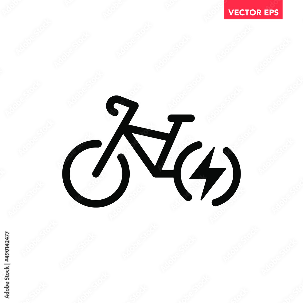 Black single eco bike line icon, simple electronic ebike flat design ...