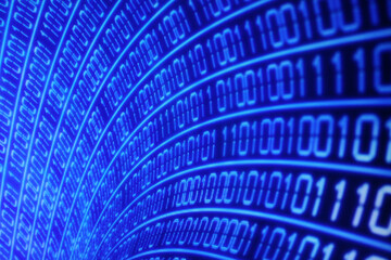 Poster - Illustration of running binary codes on a blue blurry background