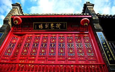 Poster - Low angle view of Chinese temple under the blue sky