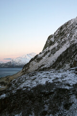 Poster - Beautiful shot of snow-capped hills along Grotfjord