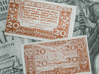 Sticker - Rare vintage 20 para banknotes from Belgrade county