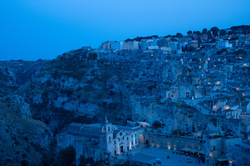 Sticker - Beautiful view of the Sassi at night in Matera, Italy