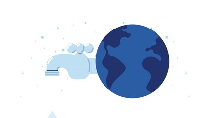 Sticker - world water day with earth planet and faucet