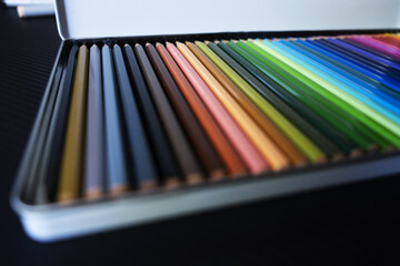 Wall Mural - Closeup shot of color pencils in a box