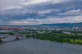 Fototapeta Miasto - Bird's eye view of the city, cloudy.