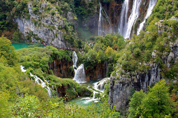 Canvas Print - Scenic view of waterfalls in Plitvice Lakes National Park in Croatia