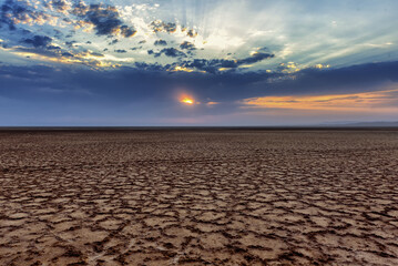 Wall Mural - beautiful shot of sunrise at the maranjab desert in kashan, iran