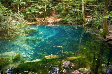 Canvas Print - Wonderful scenery of Ochiul Beiului lake with turquoise water. Romania