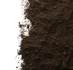 Wall Mural - Pile of soil on white background, top view