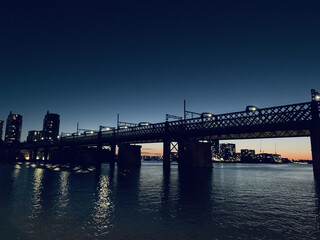 Wall Mural - Beautiful city bridge view at sunset