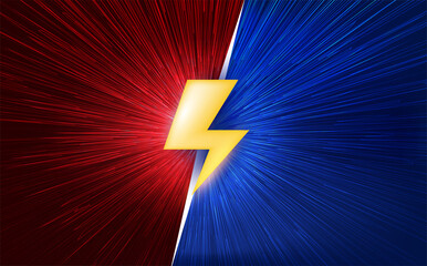 Versus sign. Fight competition. Battle vs match. Game match on futuristic red and blue background. Light warp speed. Vector illustration