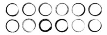 Set Of Black Brush Circle. Vector Illustration Isolated On White Background