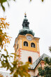 Vertical shot of the clocktower of Banska Bystrica city castle. Slovakia.