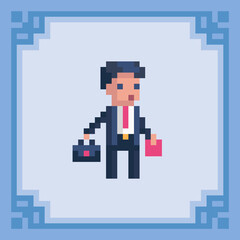 Wall Mural - Office worker with a briefcase. Pixel art character. Vector illustration