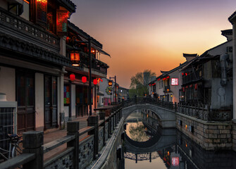 Canals beautifully decorated for the Chinese New Year in Wuxi, China