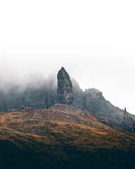 Wall Mural - Old man of Storr hiding behind the clouds