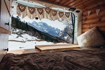 Wall Mural - beautiful shot of a vanlife during winter