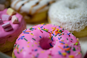 Wall Mural - Closeup shot of donuts