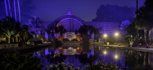 Beautiful Shot Of The Botanical Building In Balboa Park, San Diego, California With Night Lights