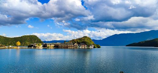 Poster - Beautiful shot of a lake with hills in the background