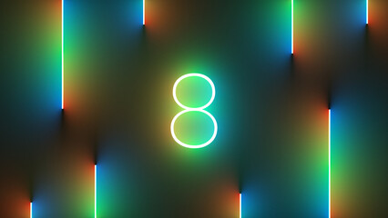 Wall Mural - illustration of bright number 8 with colorful neon lights