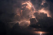 Beautiful view of the lightning and clouds in a thunderstorm in the midwest USA.