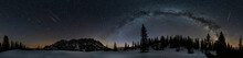 Panoramic Shot Of The Milky Way In The Sky Over A Snowy Forest