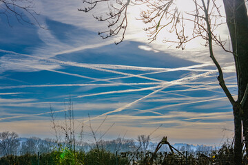 Sticker - Breathtaking landscape of beautiful cirrus clouds in natural cloud formations in a deep blue sky