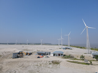 Sticker - Landscape view of an industrial place with windmills