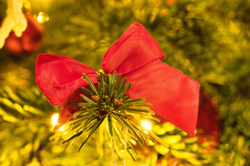 Poster - Red bow on a Christmas tree