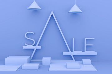 Wall Mural - home or architecture type 3d render design concept. sale and blue background with empty podium for display. 
