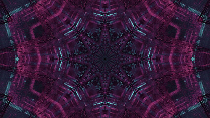 3D illustration of an octagonal star shaped kaleidoscopic pattern enlightened by pink outlines