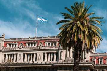 Sticker - Palm tree and modern building with Argentina flag