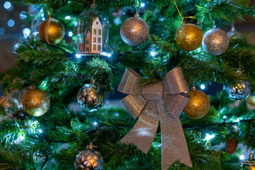 Poster - Multiple Christmas decoration hanging on the fir tree