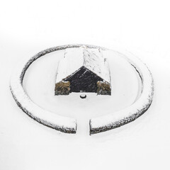 Sticker - Aerial view of a stone house in the snow