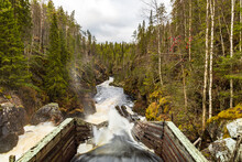 Scenic Shot Of The Auttikongas Falls In The Municipality Of Rovaniemi In Finland