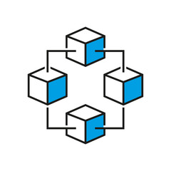 Fototapete - Blockchain system icon design. Digital smart contract. Cryptocurrency 
technology linked network.