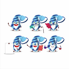 Wall Mural - Professor blue tie academic cartoon character working on laboratory