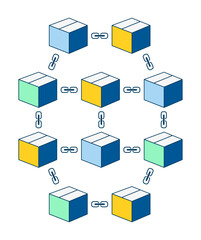 Fototapete - Connected blockchain cryptocurrency 
technology design template. Digital smart contract contain cryptography hash, transaction data, linked network. 