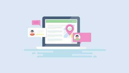 local seo, search business location, customer review and rating on internet. 2d animation 4k video c