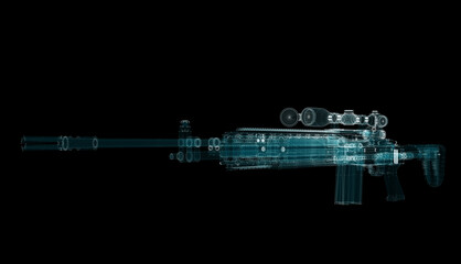 Submachine Gun Hologram. Weapon and Technology Concept