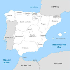  Political map of Spain with borders with borders of regions