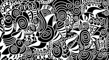 Wall Mural - Black and white abstract pattern on black background, abstract design and background	