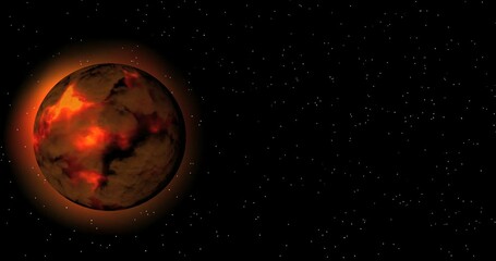 Wall Mural - A burning planet in black space. Abstract Global Fire on earth.