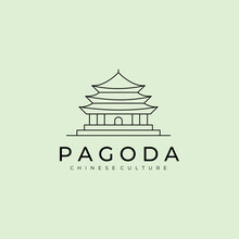 Pagoda Temple Line Art Minimalist Logo Vector Symbol Illustration Design