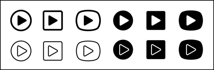 Play button vector icon set. Multimedia music plays buttons collections. Video cinema and audio illustration.
