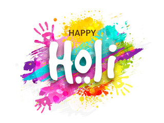 Sticker - Indianfestival of colours, Happy Holi concept with colourful grunge, hand prints against white background for your text space.