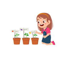 Cute Little Girl Take Care Of Vegetable Plant
