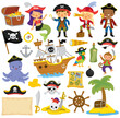 Pirates clipart set with pirate kids and various pirate items.