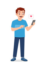 young man get love notification from phone